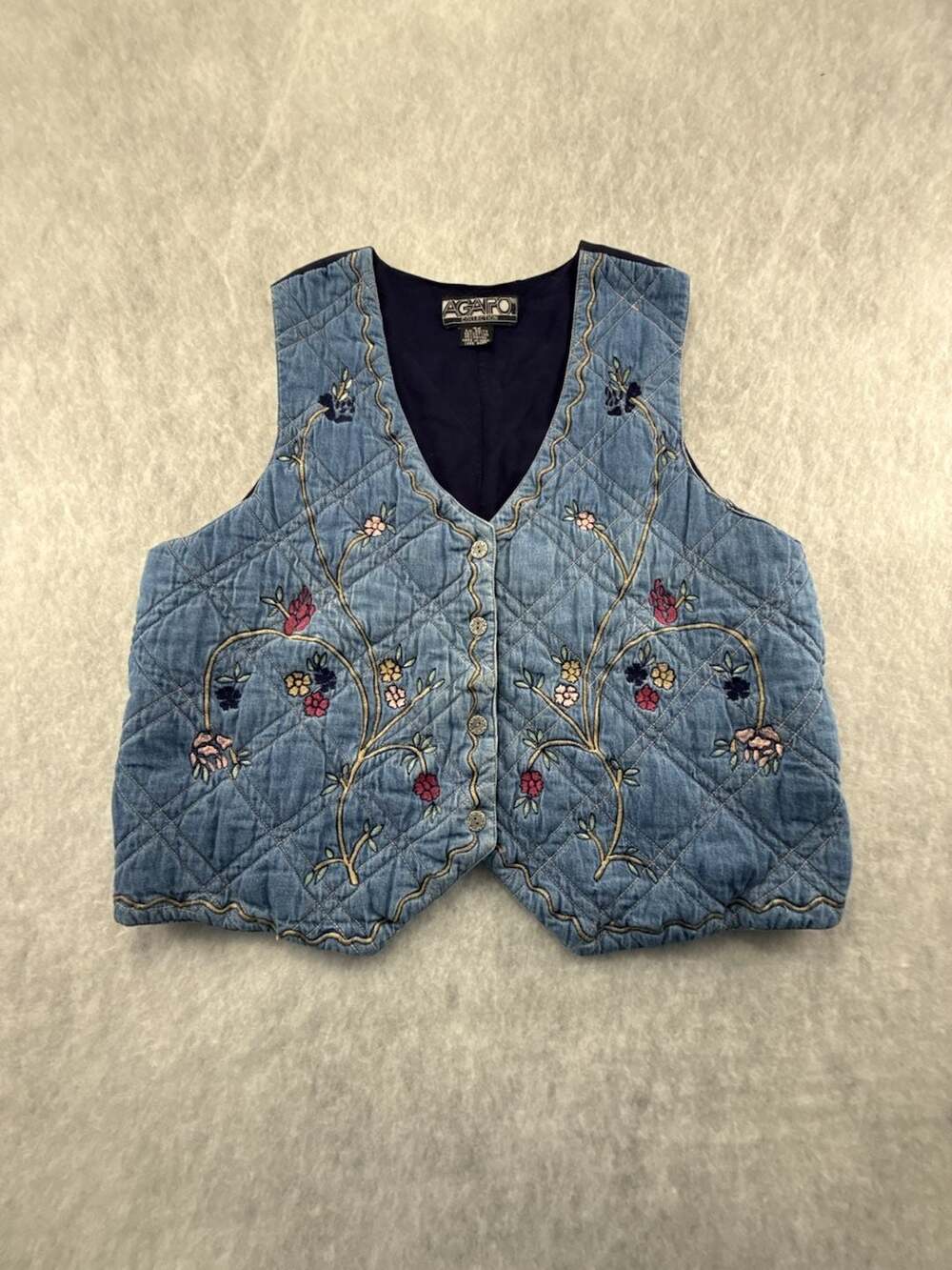 Agapo Quilted Denim Floral Embroidered Denim Vest 4X Cottagecore Grandmacore